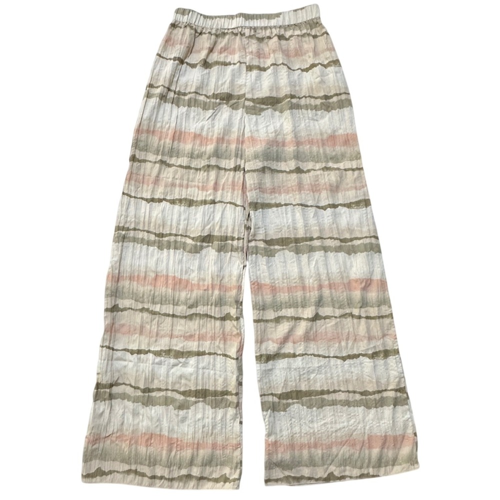 French Connection Pull On Wide Leg Trousers Pants S Pink Stripe Boho Coastal